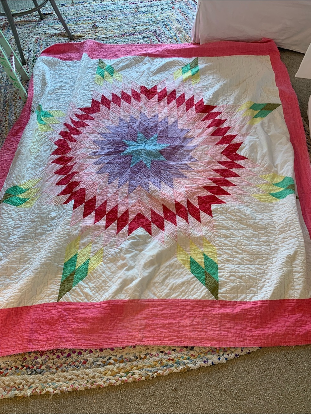 My Granny’s Lone Star Handmade Quilt from 70’s Not perfect but so pretty